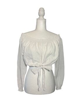 Blanco white cotton gauze off-the-shoulder crop top - L